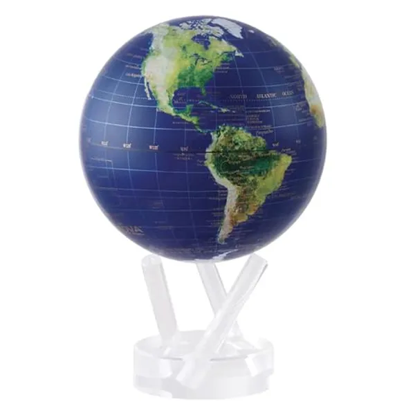 MOVA Globe Satellite View with Gold Lettering 4.5" World Map with Base